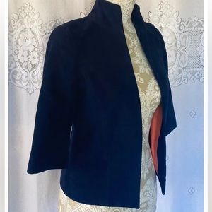 Boutique Catherine Fulmer Open Front Velvet Collareless Blazer